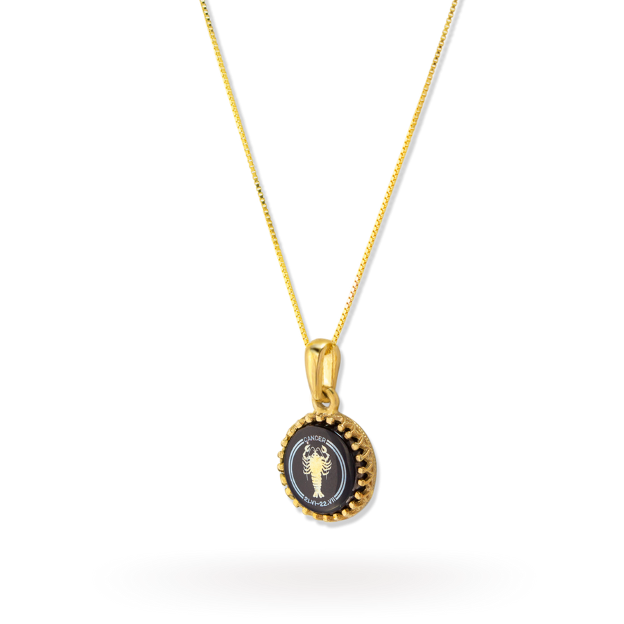 Cancer Zodiac Pendant | 10k Gold and Onyx | 16-28"