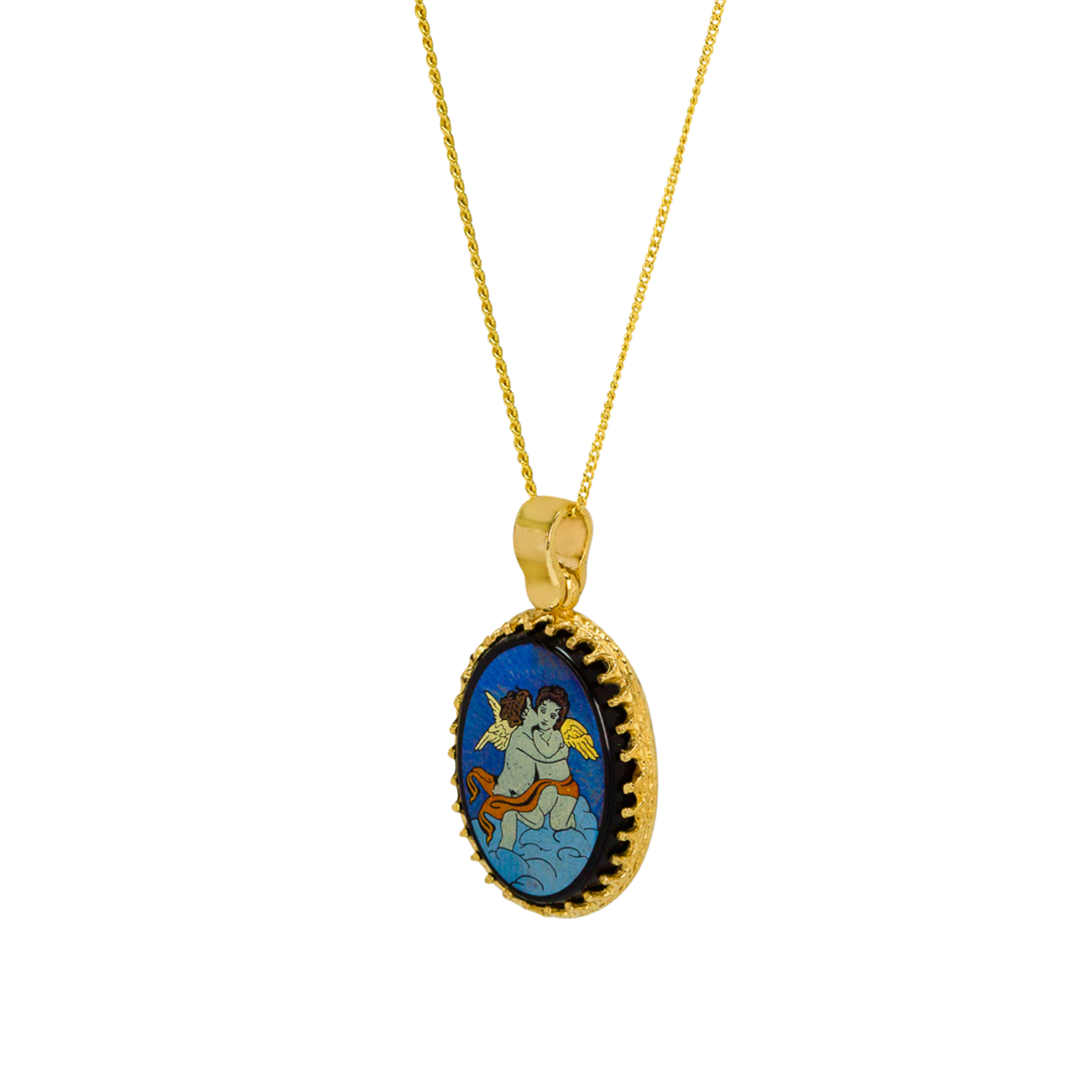 Two Angels Pendant | 10k Gold, Onyx | 16-26"