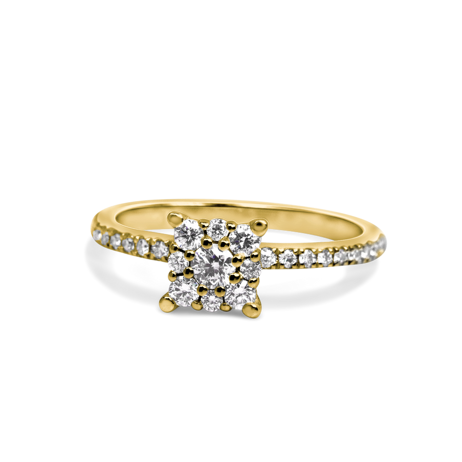 Square Cluster Engagement Ring | 0.45 CT | 14k Yellow/White/Rose Gold