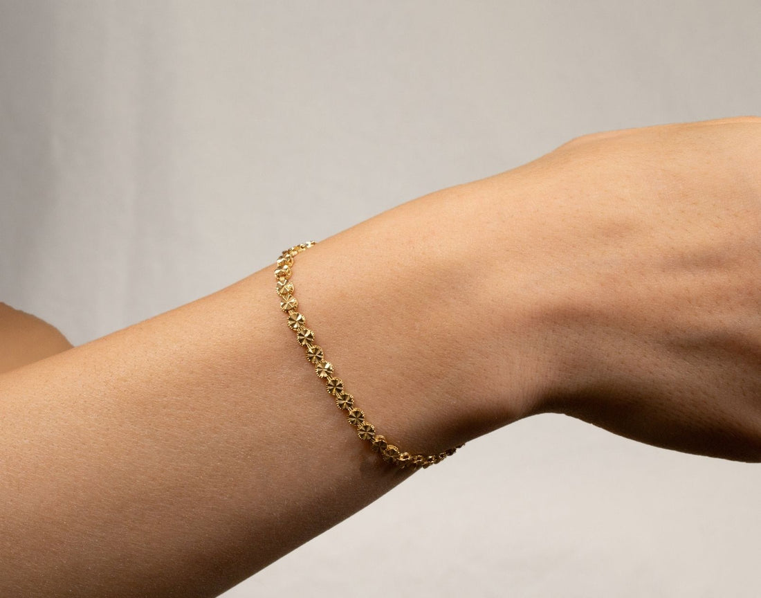 14k gold bracelet canada toronto, solid gold beaded bracelet canada, 14K Solid Gold Disc Station Bracelet