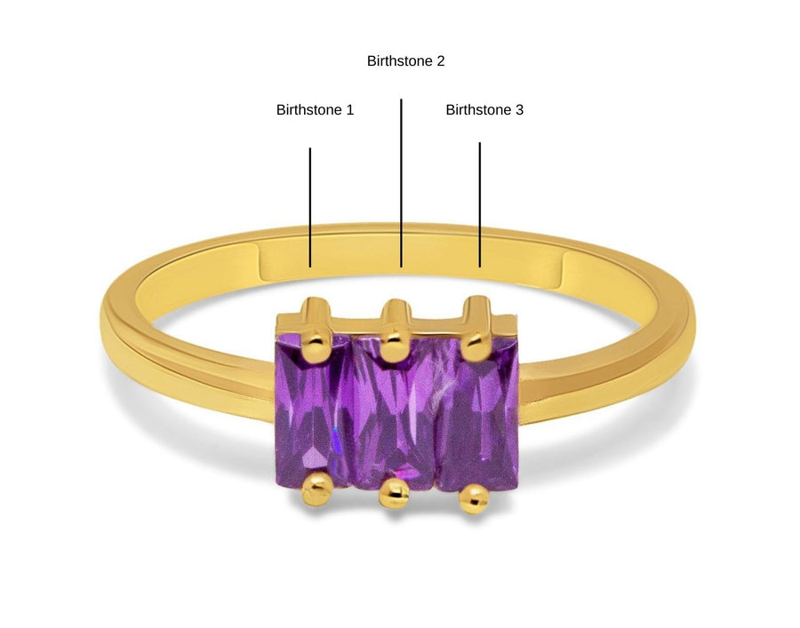 Triple Birthstone Ring | 10k Yellow/White/Rose Gold