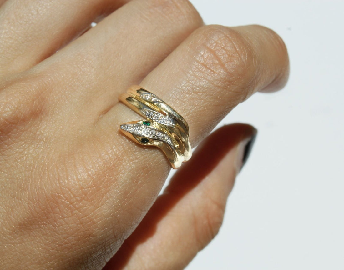 womens diamond gold snake ring, snake ring solid gold, 